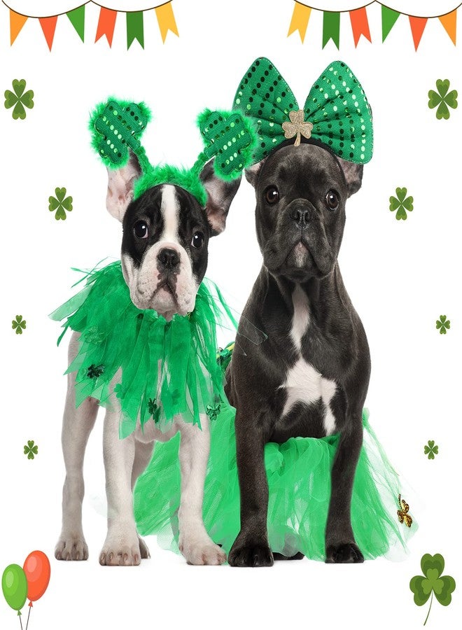 Yahenda 4 Pcs St Patrick's Day Dog Costume Pet Costume, Tutu for Dogs Sequins Bowtie Shamrock Headband Dog Dress Tutu Collar Green Puppy Skirt for St. Patrick's Day Irish Party Dog Pets Accessories Photo Prop - Image 4